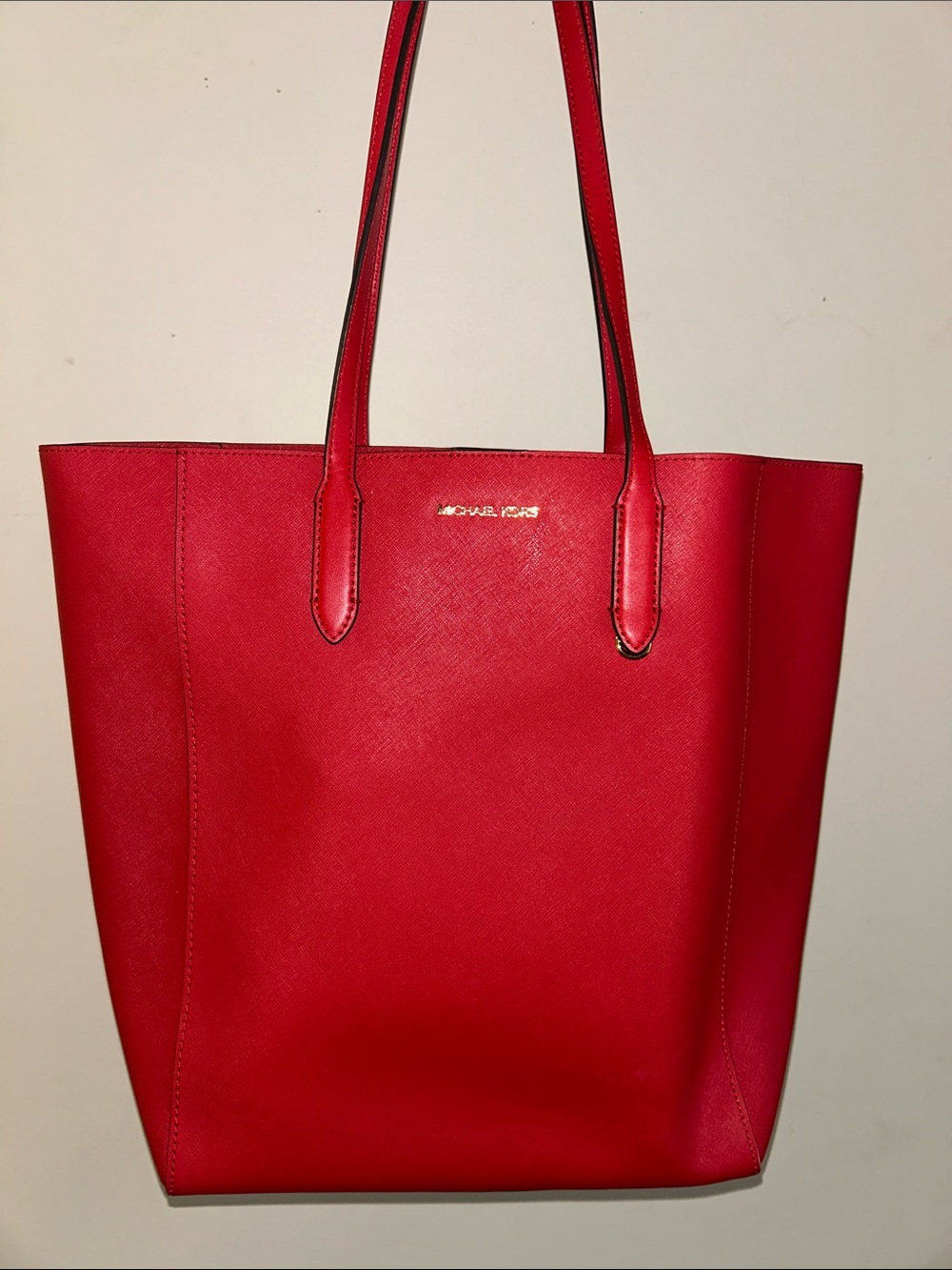 Michael Kors Bright Red Saffiano Tote with Gold Logo